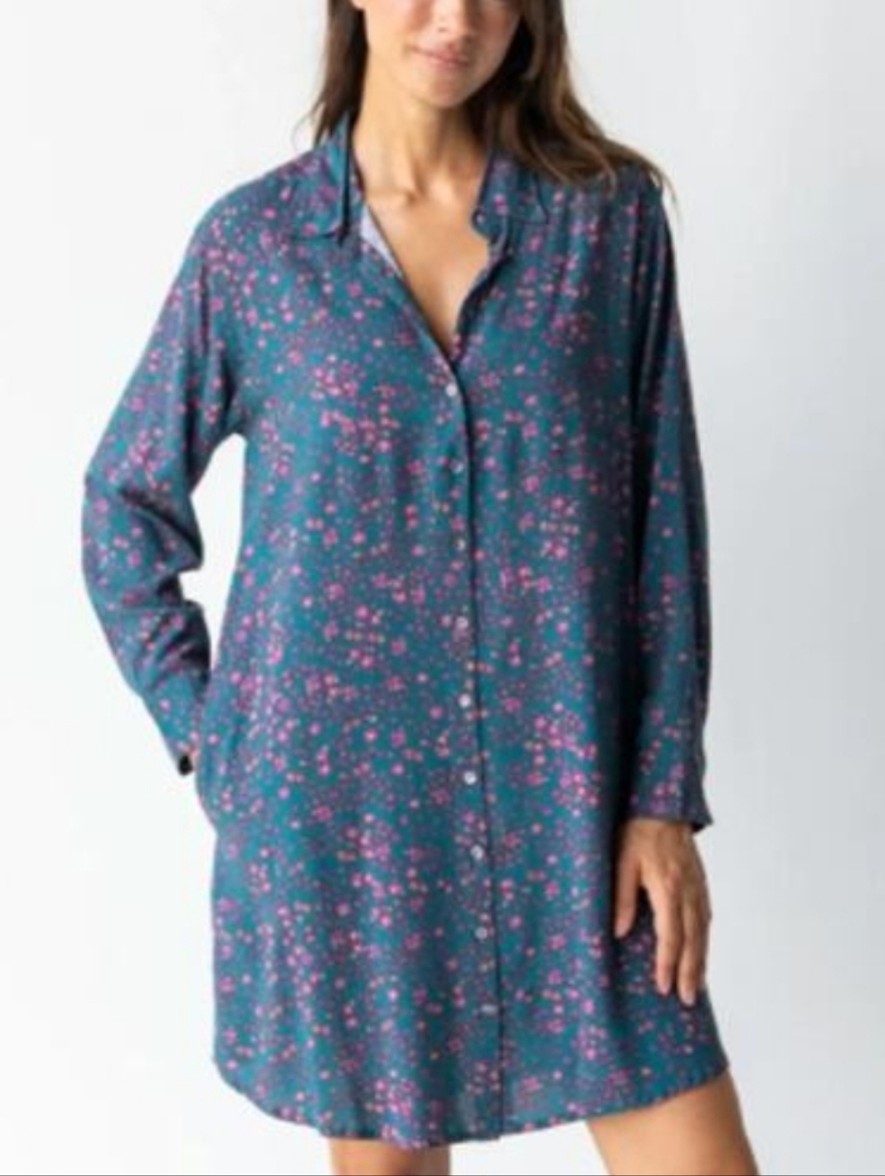 Natural Life Georgia Dark Teal Button-Up Shirt Dress S